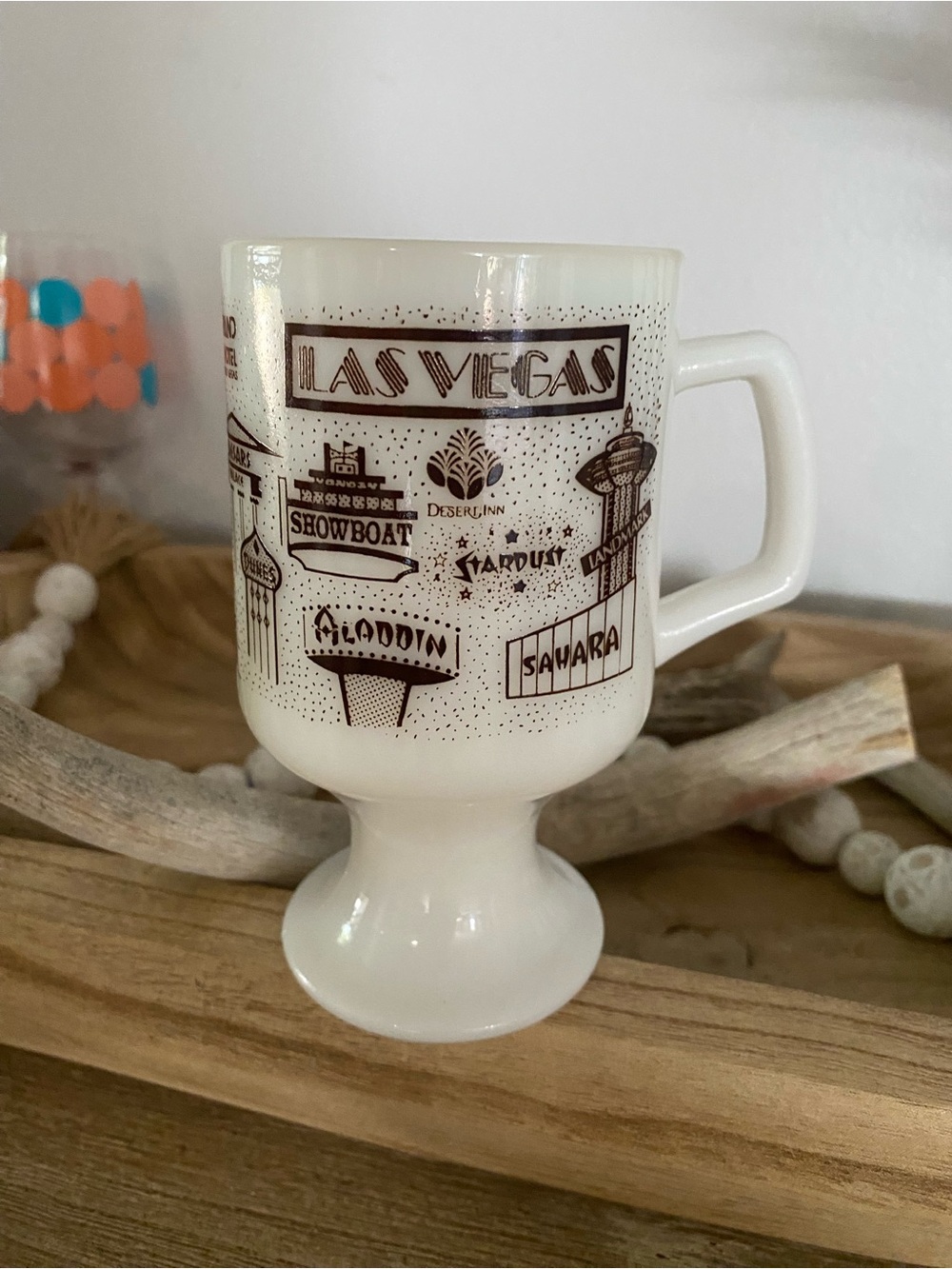 Vintage milk glass pedestal Las Vegas coffee mug